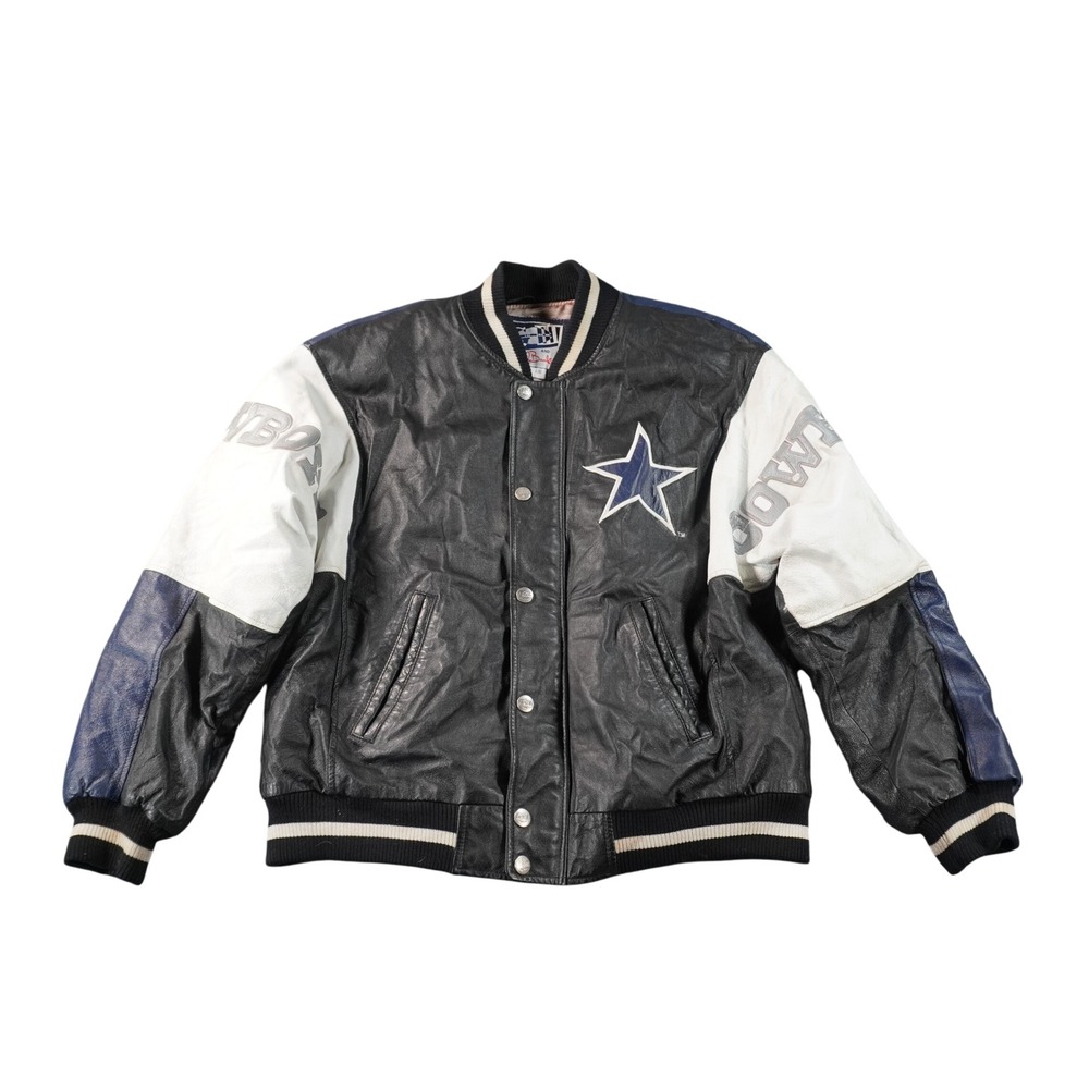 G-III Dallas Cowboys Jacket Men Large Black Leather Varsity Bomber Vintage NFL